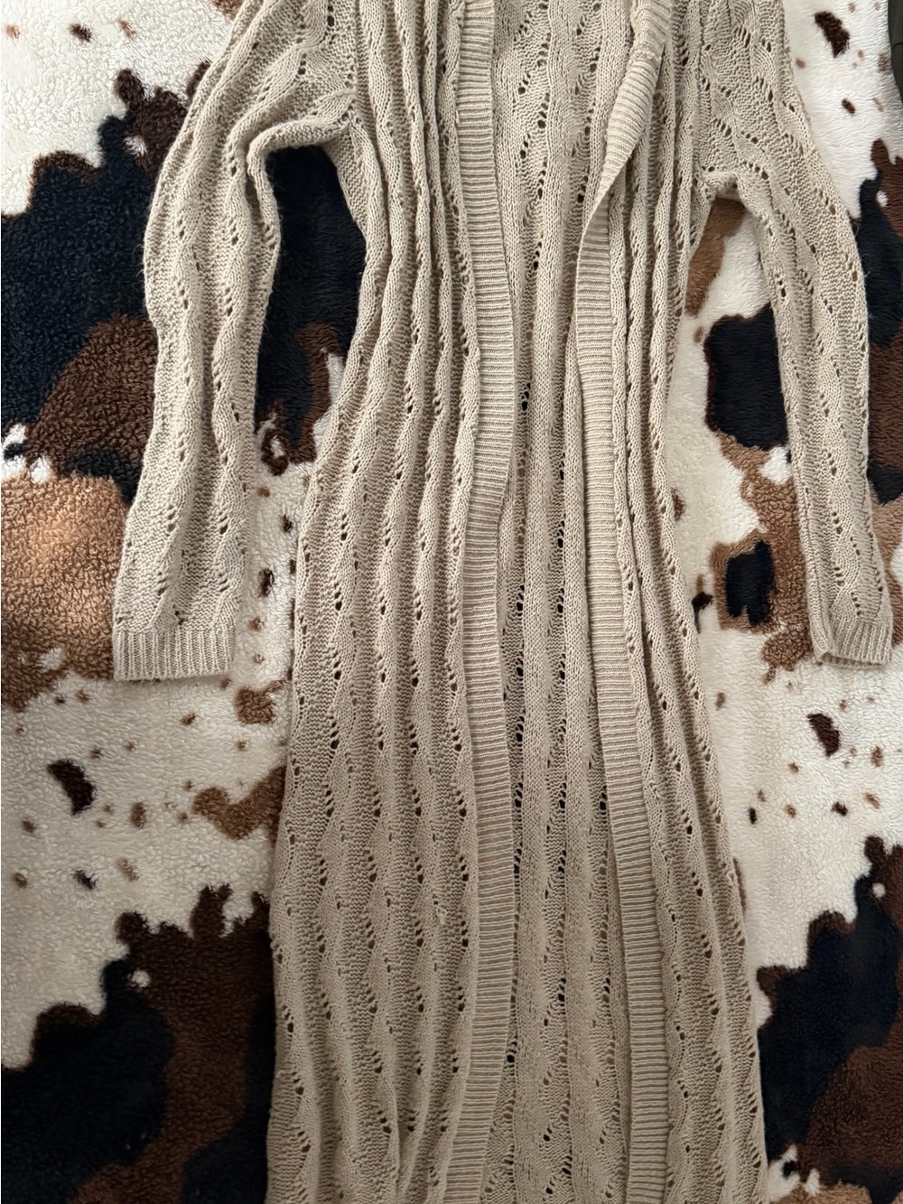 Full Tilt Beige Openwork Knit Cardigan